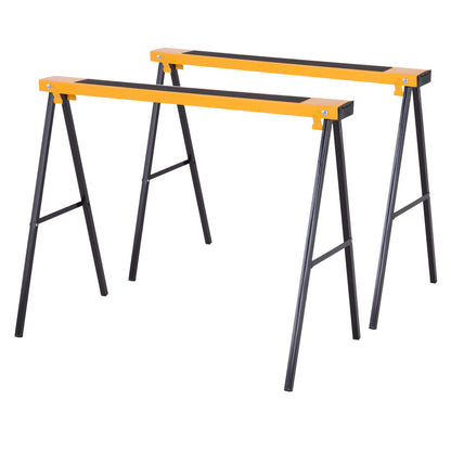 2-Piece Sawhorse Folding Work Stand Underpinning Stable Metal Yellow 99.5 x 50 x 76 cm