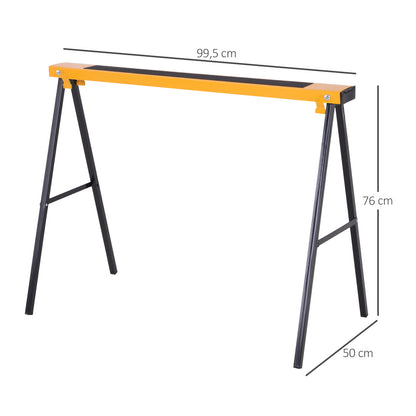 2-Piece Sawhorse Folding Work Stand Underpinning Stable Metal Yellow 99.5 x 50 x 76 cm