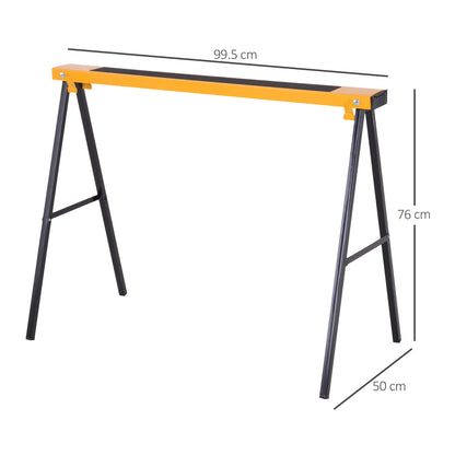 2-Piece Sawhorse Folding Work Stand Underpinning Stable Metal Yellow 99.5 x 50 x 76 cm