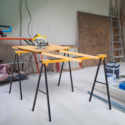 2-Piece Sawhorse Folding Work Stand Underpinning Stable Metal Yellow 99.5 x 50 x 76 cm