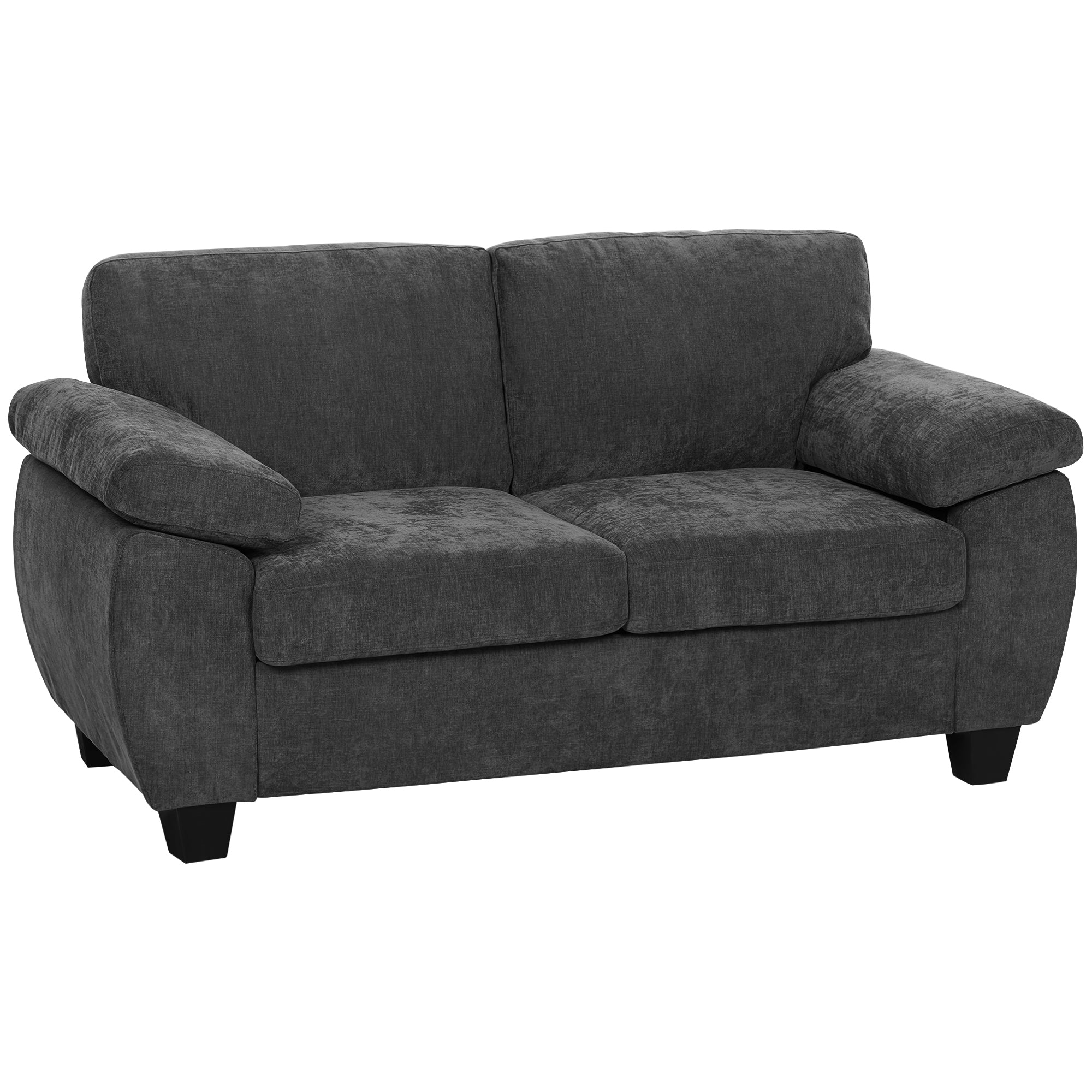 2-Seater Chenille Sofa, Compact 61.4" Fabric Couch with Thick Pocket-Spring Cushion & Wide Padded Arms – Dark Gray