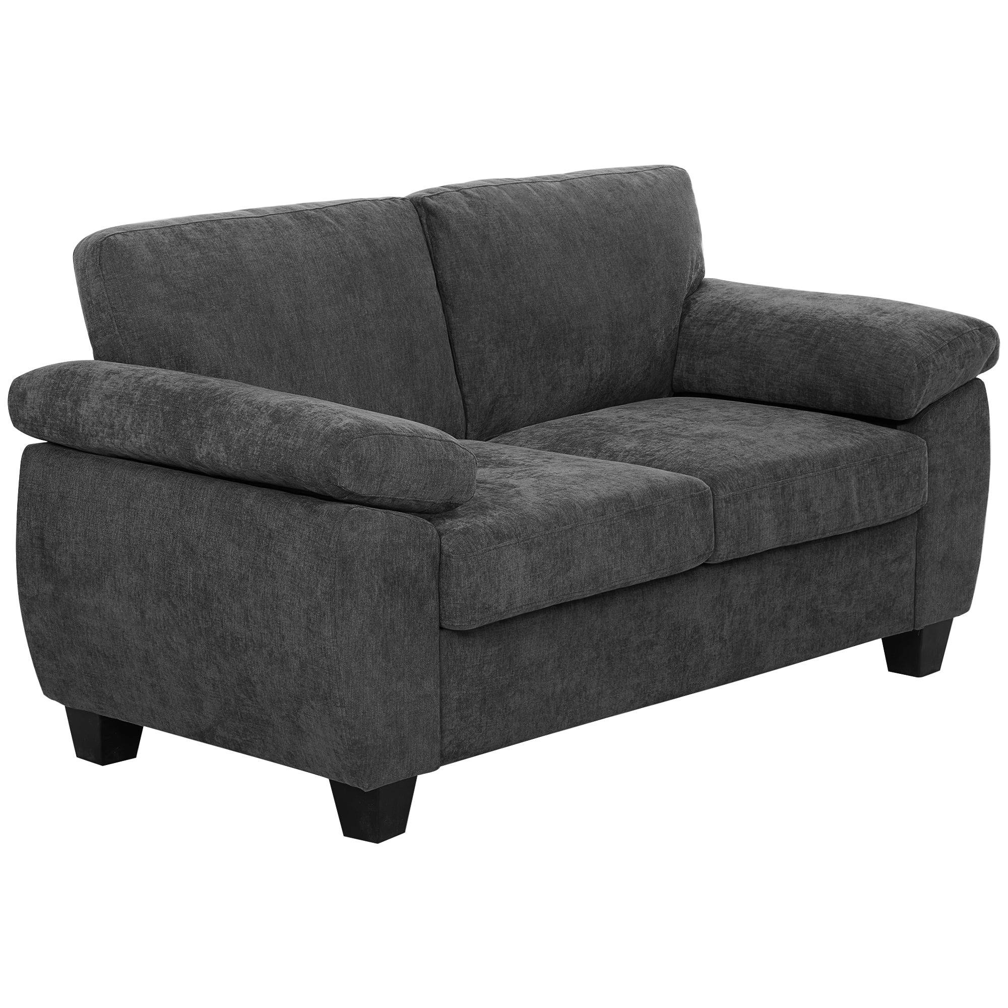 2-Seater Chenille Sofa, Compact 61.4" Fabric Couch with Thick Pocket-Spring Cushion & Wide Padded Arms – Dark Gray