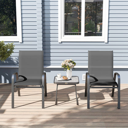3-Piece Garden Furniture Set Outdoor Furniture Includes 2 Stackable Chairs with Breathable Mesh Fabric and Black Center Table
