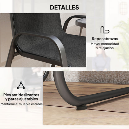 3-Piece Garden Furniture Set Outdoor Furniture Includes 2 Stackable Chairs with Breathable Mesh Fabric and Black Center Table