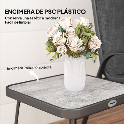 3-Piece Garden Furniture Set Outdoor Furniture Includes 2 Stackable Chairs with Breathable Mesh Fabric and Black Center Table