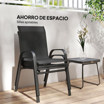 3-Piece Garden Furniture Set Outdoor Furniture Includes 2 Stackable Chairs with Breathable Mesh Fabric and Black Center Table