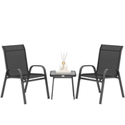 3-Piece Garden Furniture Set Outdoor Furniture Includes 2 Stackable Chairs with Breathable Mesh Fabric and Black Center Table