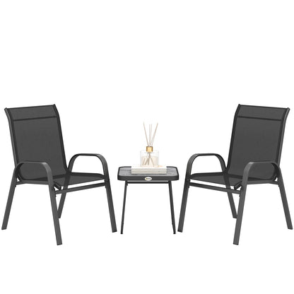 3-Piece Garden Furniture Set Outdoor Furniture Includes 2 Stackable Chairs with Breathable Mesh Fabric and Black Center Table