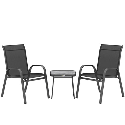 3-Piece Garden Furniture Set Outdoor Furniture Includes 2 Stackable Chairs with Breathable Mesh Fabric and Black Center Table