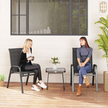 3-Piece Garden Furniture Set Outdoor Furniture Includes 2 Stackable Chairs with Breathable Mesh Fabric and Black Center Table