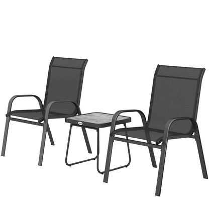 3-Piece Garden Furniture Set Outdoor Furniture Includes 2 Stackable Chairs with Breathable Mesh Fabric and Black Center Table