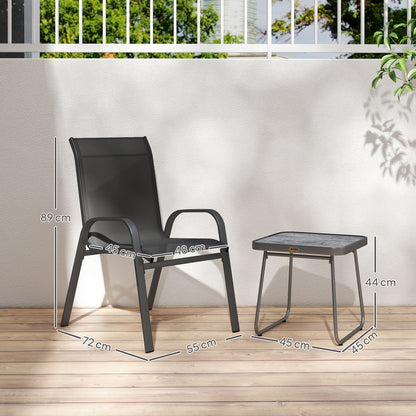 3-Piece Garden Furniture Set Outdoor Furniture Includes 2 Stackable Chairs with Breathable Mesh Fabric and Black Center Table