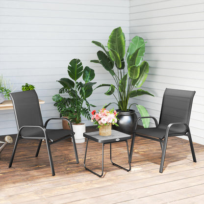 3-Piece Garden Furniture Set Outdoor Furniture Includes 2 Stackable Chairs with Breathable Mesh Fabric and Black Center Table