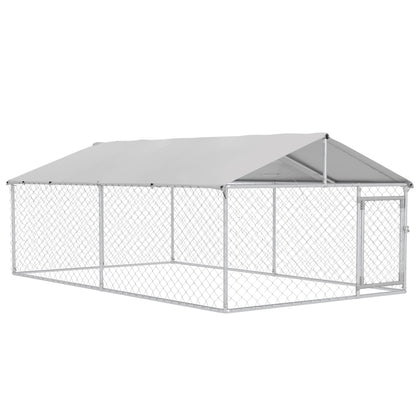 Outdoor Dog Kennel, Shelter with Waterproof Cover, 400x230x150cm, Silver and Grey