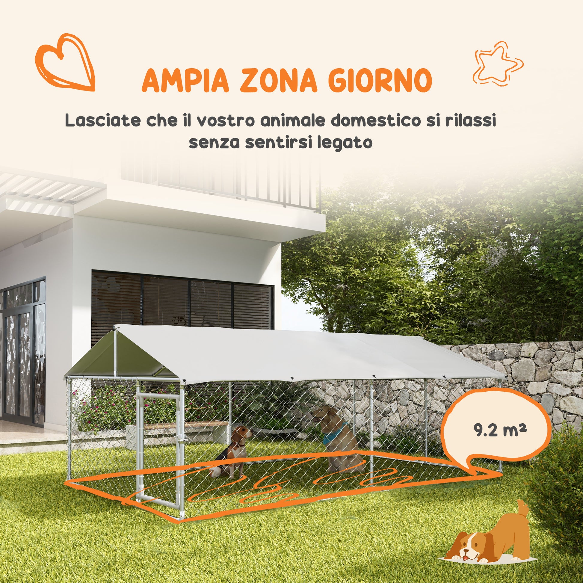 Outdoor Dog Kennel, Shelter with Waterproof Cover, 400x230x150cm, Silver and Grey
