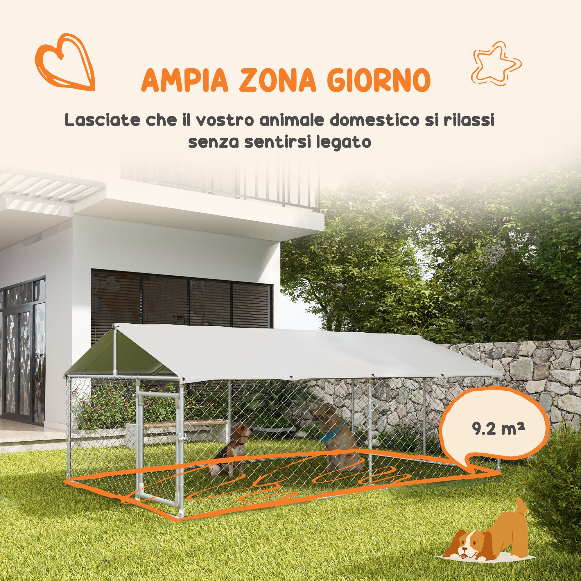 Outdoor Dog Kennel, Shelter with Waterproof Cover, 400x230x150cm, Silver and Grey