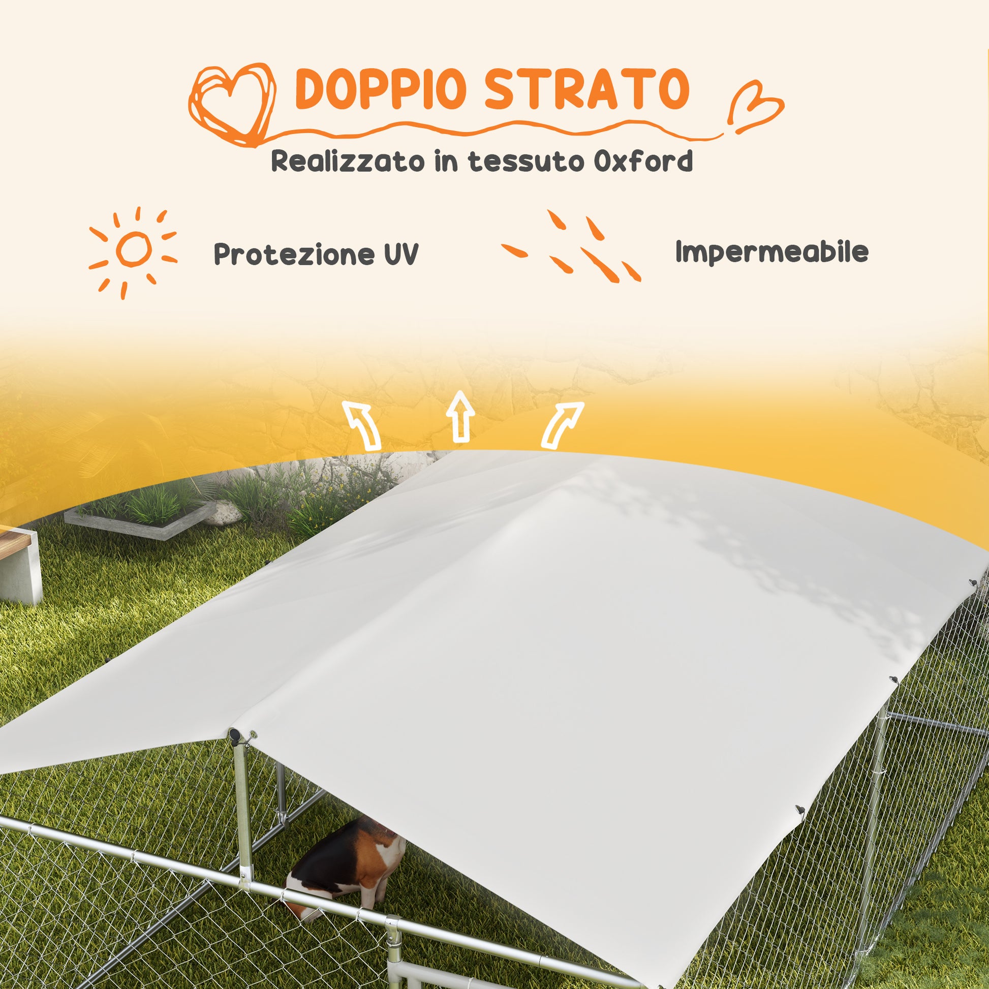 Outdoor Dog Kennel, Shelter with Waterproof Cover, 400x230x150cm, Silver and Grey