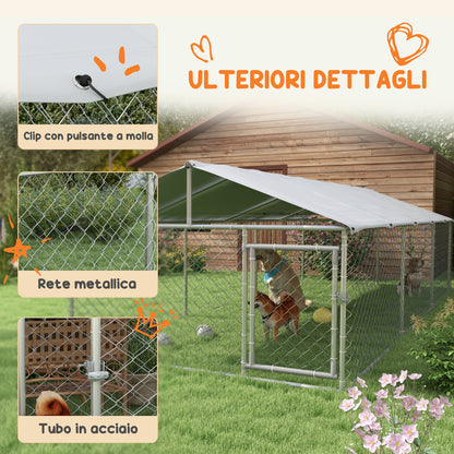 Outdoor Dog Kennel, Shelter with Waterproof Cover, 400x230x150cm, Silver and Grey