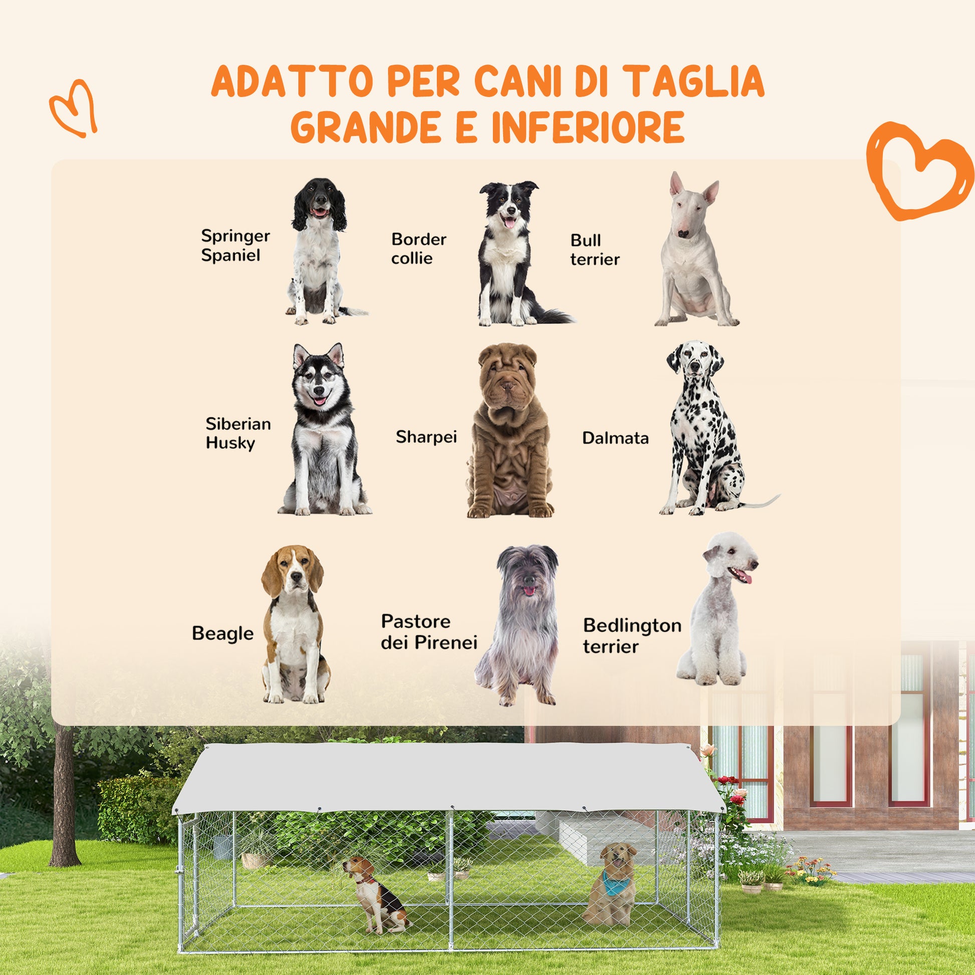 Outdoor Dog Kennel, Shelter with Waterproof Cover, 400x230x150cm, Silver and Grey