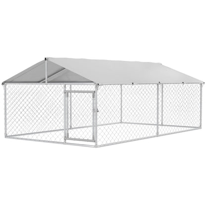 Outdoor Dog Kennel, Shelter with Waterproof Cover, 400x230x150cm, Silver and Grey