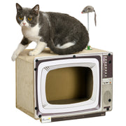 Cardboard Cat Scratcher TV-shaped Scratching Board with Toy Mouse Pet Activity Center 43x23x32.5 cm Sand