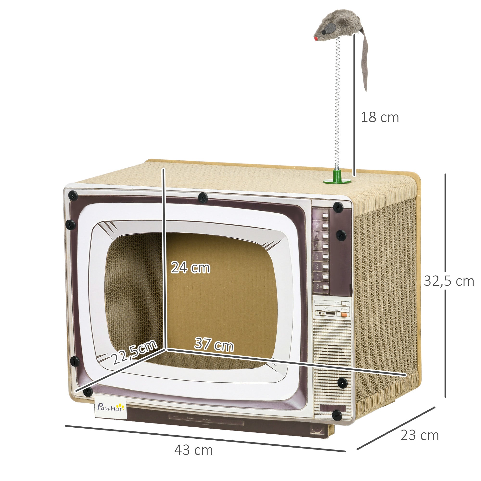 Cardboard Cat Scratcher TV-shaped Scratching Board with Toy Mouse Pet Activity Center 43x23x32.5 cm Sand