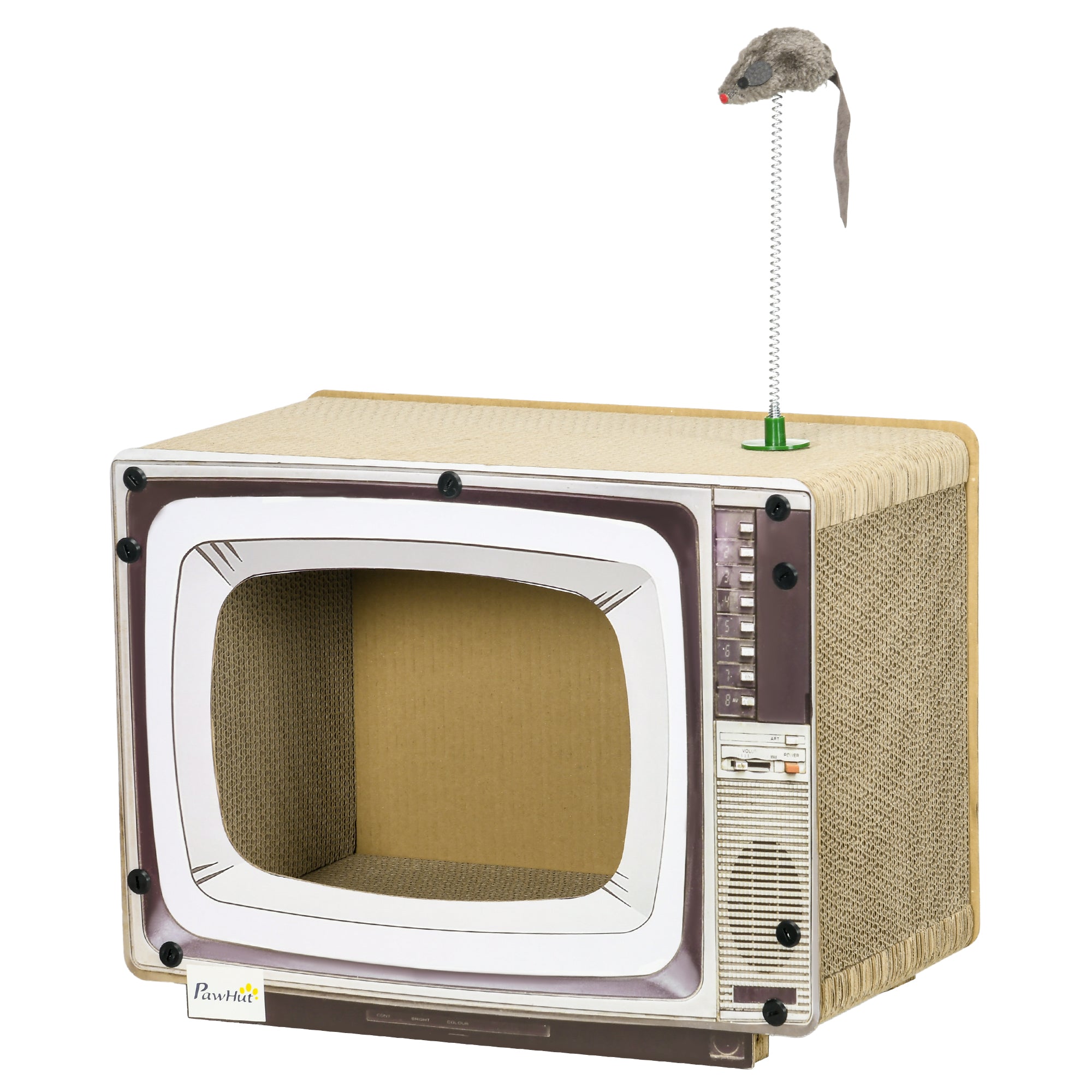 Cardboard Cat Scratcher TV-shaped Scratching Board with Toy Mouse Pet Activity Center 43x23x32.5 cm Sand