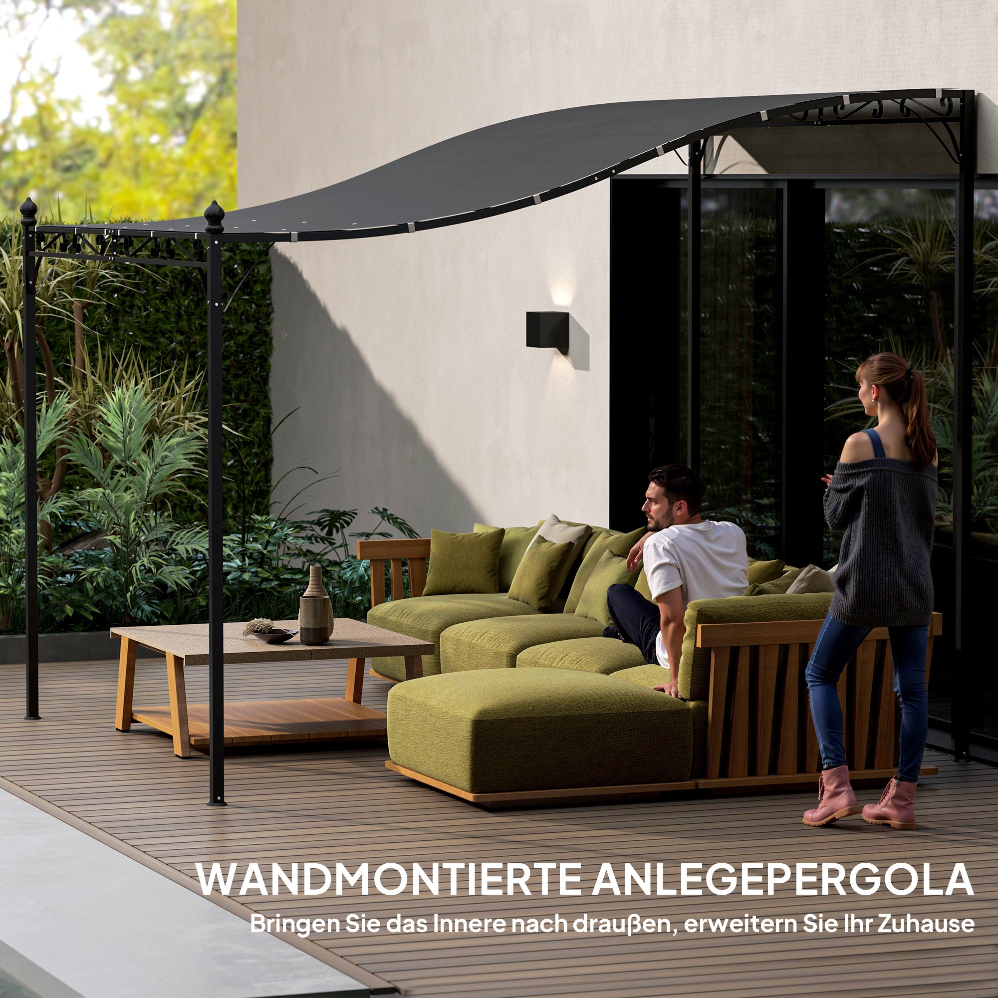 Lean-To Pergola with Roof, Water-Resistant Pergola Canopy, Freestanding Garden Pergola Terrace Pergola Canopy Sunshade for Patio Garden approx. 2.5x3x2.5 m Dark Grey