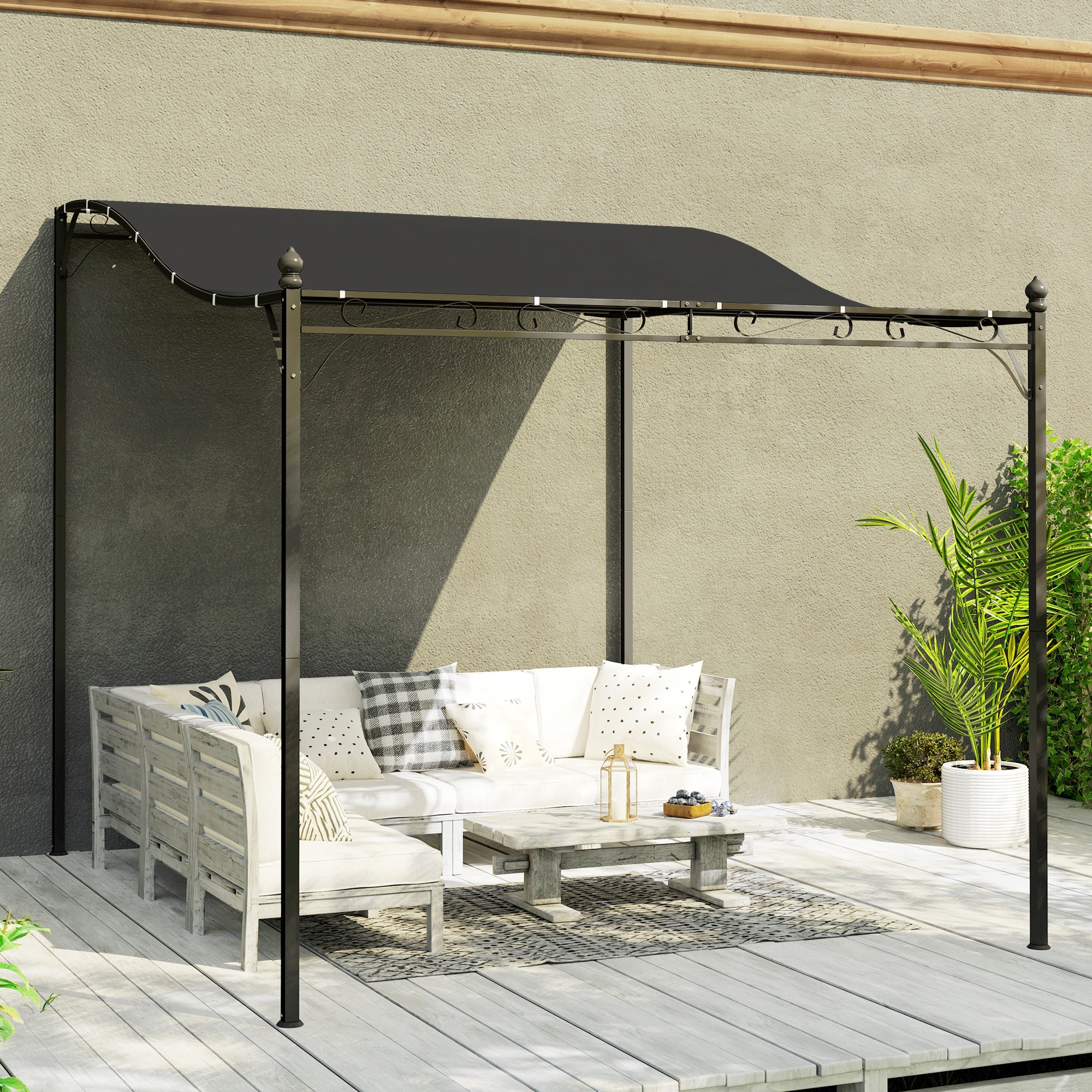 Lean-To Pergola with Roof, Water-Resistant Pergola Canopy, Freestanding Garden Pergola Terrace Pergola Canopy Sunshade for Patio Garden approx. 2.5x3x2.5 m Dark Grey