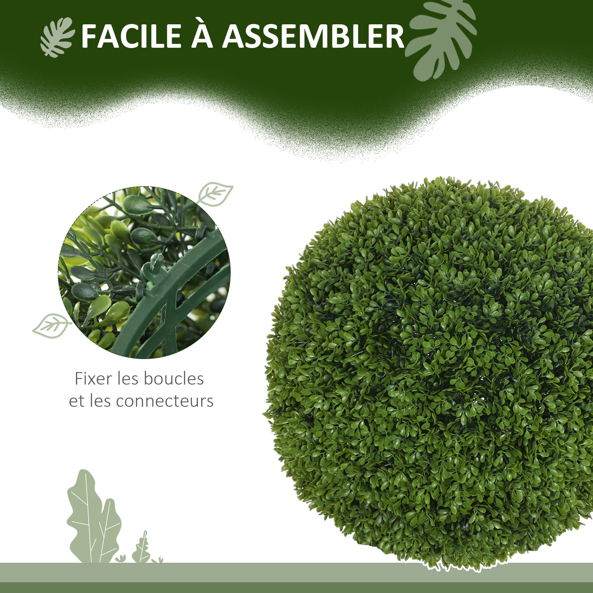 Set of 2 artificial boxwood balls 40 cm, UV protection, decoration for home, garden, wedding party, home decoration, dark green