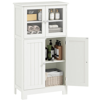 Bathroom Tower Storage Cabinet with Tempered Glass Doors and Adjustable Shelf for Kitchen Dining Room Living Room 60x30x108.5 cm White