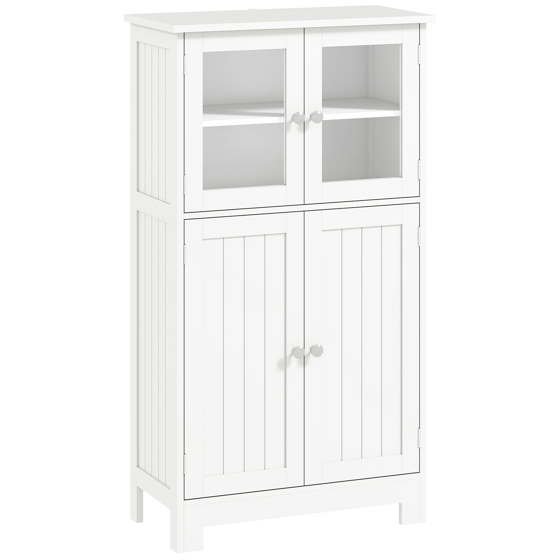 Bathroom Tower Storage Cabinet with Tempered Glass Doors and Adjustable Shelf for Kitchen Dining Room Living Room 60x30x108.5 cm White