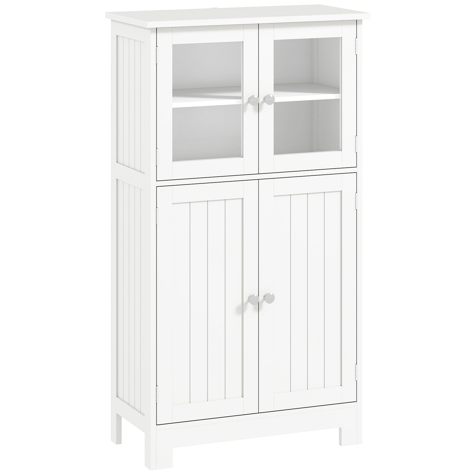 Bathroom Tower Storage Cabinet with Tempered Glass Doors and Adjustable Shelf for Kitchen Dining Room Living Room 60x30x108.5 cm White