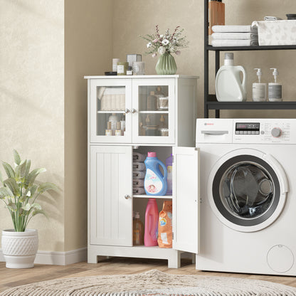 Bathroom Tower Storage Cabinet with Tempered Glass Doors and Adjustable Shelf for Kitchen Dining Room Living Room 60x30x108.5 cm White