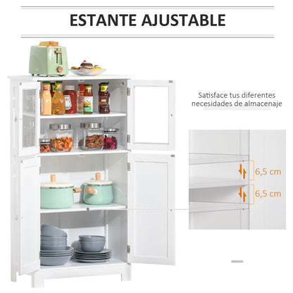 Bathroom Tower Storage Cabinet with Tempered Glass Doors and Adjustable Shelf for Kitchen Dining Room Living Room 60x30x108.5 cm White