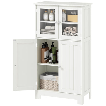 Bathroom Tower Storage Cabinet with Tempered Glass Doors and Adjustable Shelf for Kitchen Dining Room Living Room 60x30x108.5 cm White