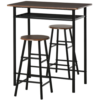 Bar Table Set Bar Table with 2 Bar Stools Dining Group Kitchen Table with Storage Shelf Dining Table for Dining Room, Kitchen, Black
