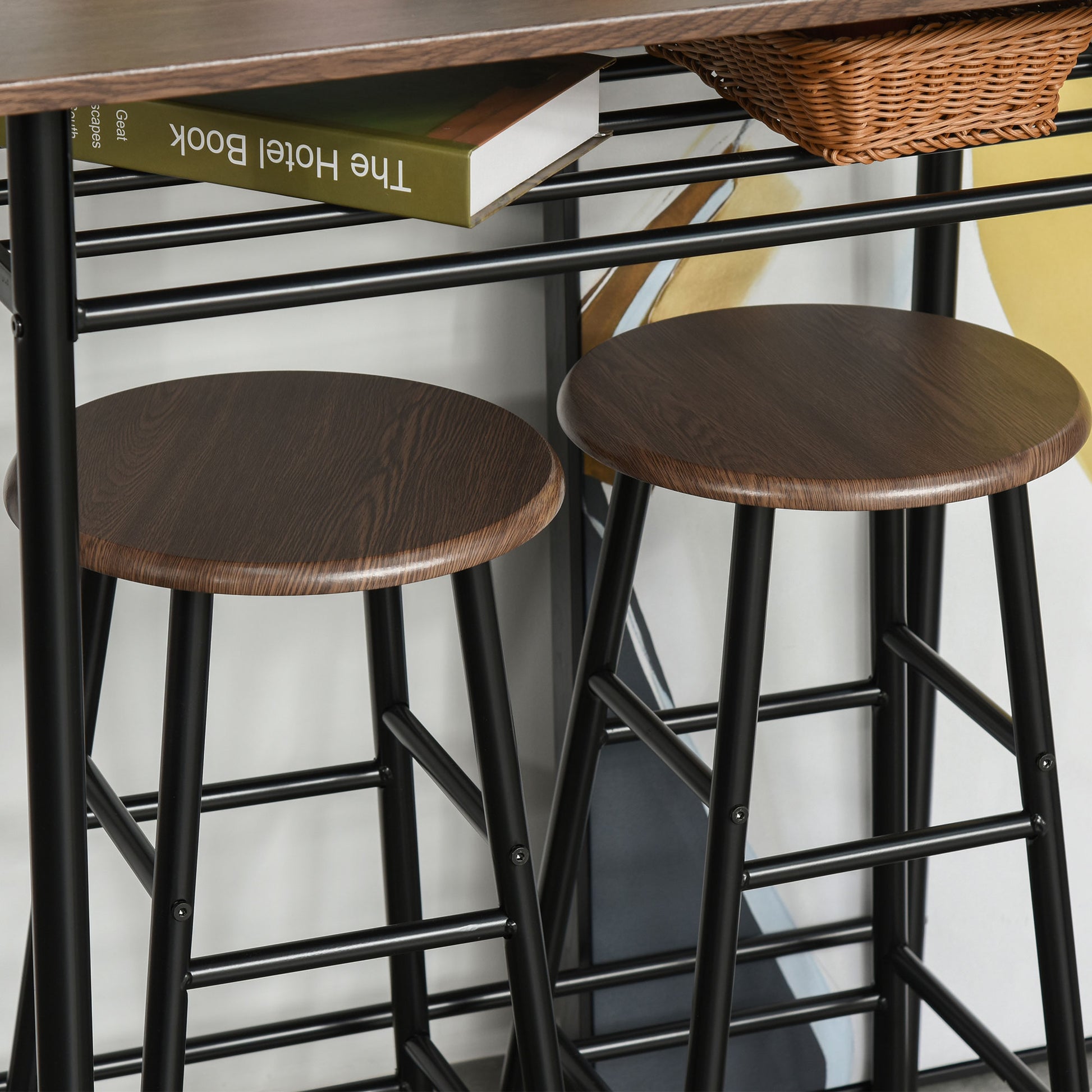 Bar Table Set Bar Table with 2 Bar Stools Dining Group Kitchen Table with Storage Shelf Dining Table for Dining Room, Kitchen, Black