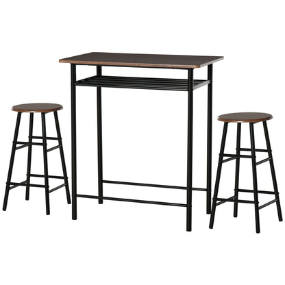 Bar Table Set Bar Table with 2 Bar Stools Dining Group Kitchen Table with Storage Shelf Dining Table for Dining Room, Kitchen, Black