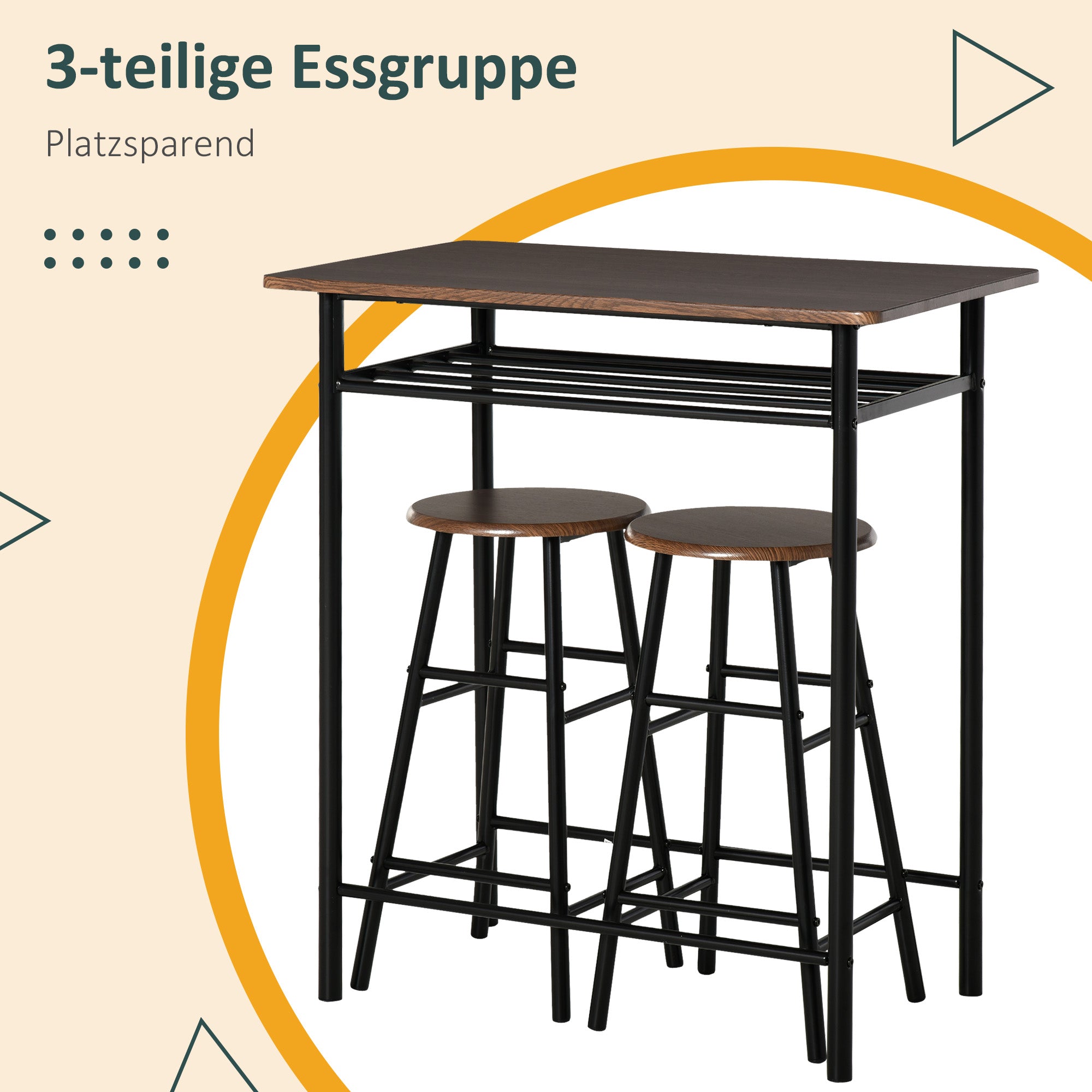 Bar Table Set Bar Table with 2 Bar Stools Dining Group Kitchen Table with Storage Shelf Dining Table for Dining Room, Kitchen, Black