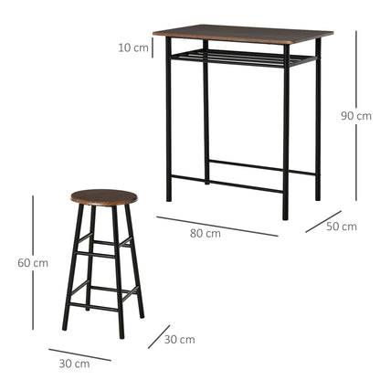 Bar Table Set Bar Table with 2 Bar Stools Dining Group Kitchen Table with Storage Shelf Dining Table for Dining Room, Kitchen, Black