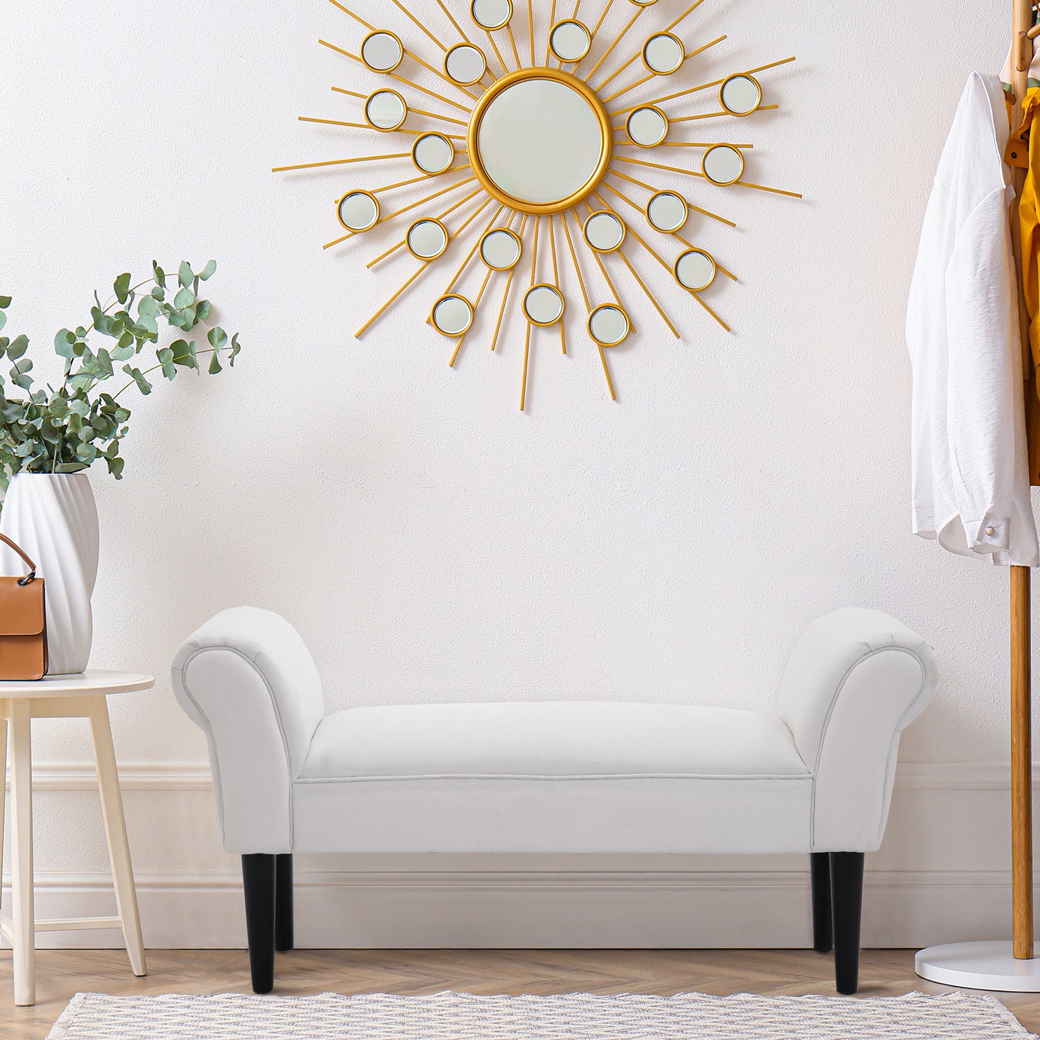 Bed End Stool Bench with Arms Upholstered Wooden Bench for Bedroom Living Room Hallway 102x36x51cm Load 130kg
