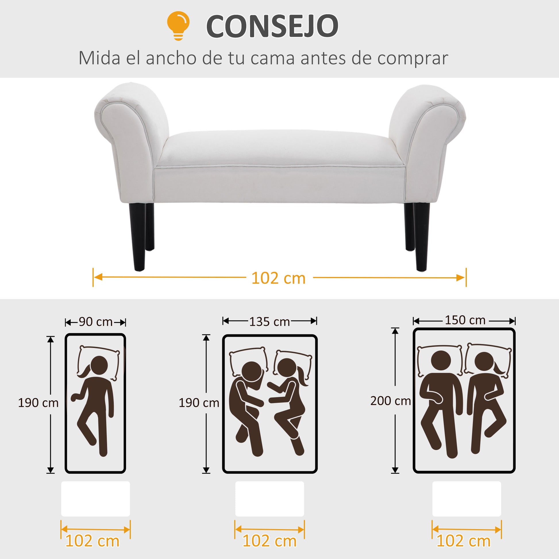 Bed End Stool Bench with Arms Upholstered Wooden Bench for Bedroom Living Room Hallway 102x36x51cm Load 130kg