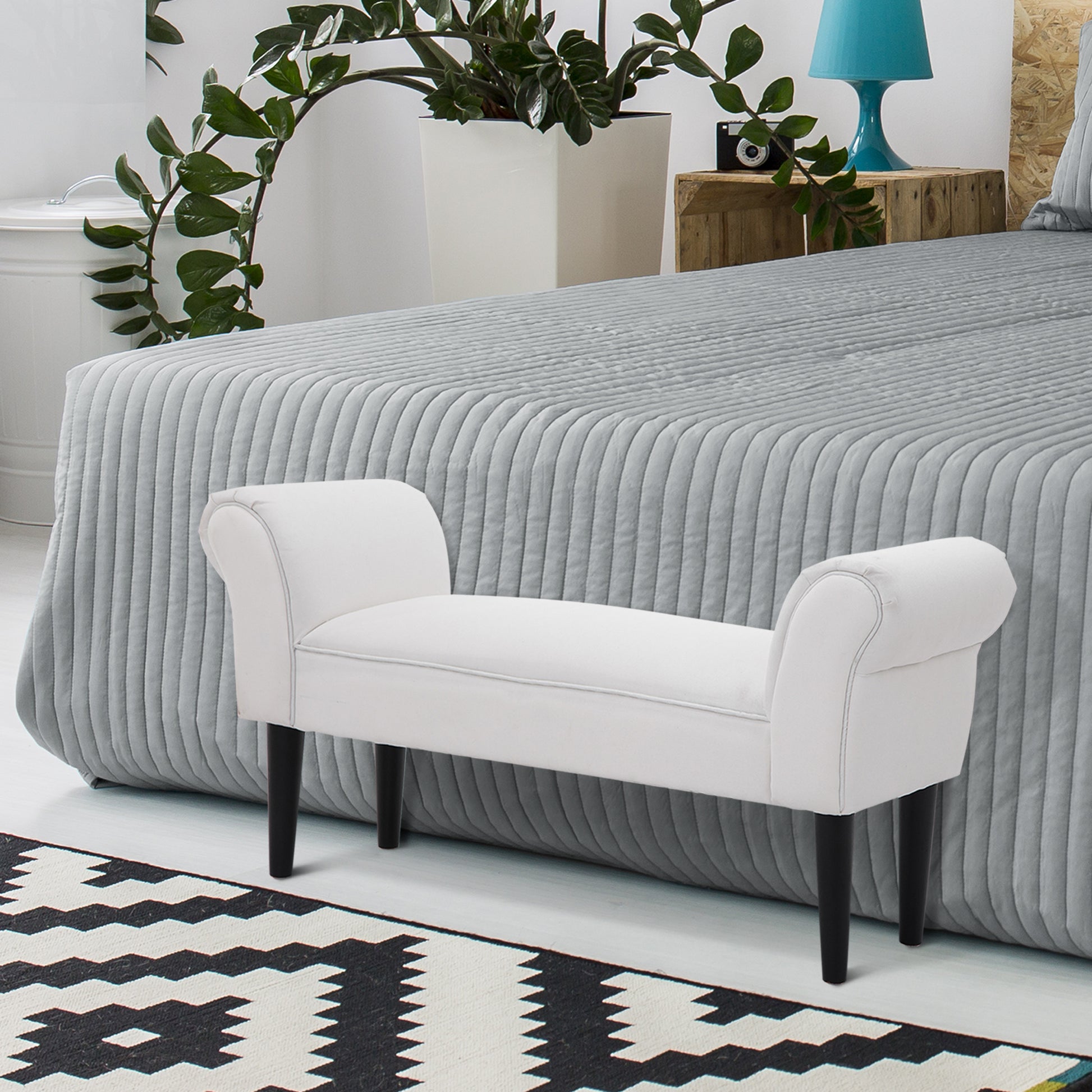 Bed End Stool Bench with Arms Upholstered Wooden Bench for Bedroom Living Room Hallway 102x36x51cm Load 130kg