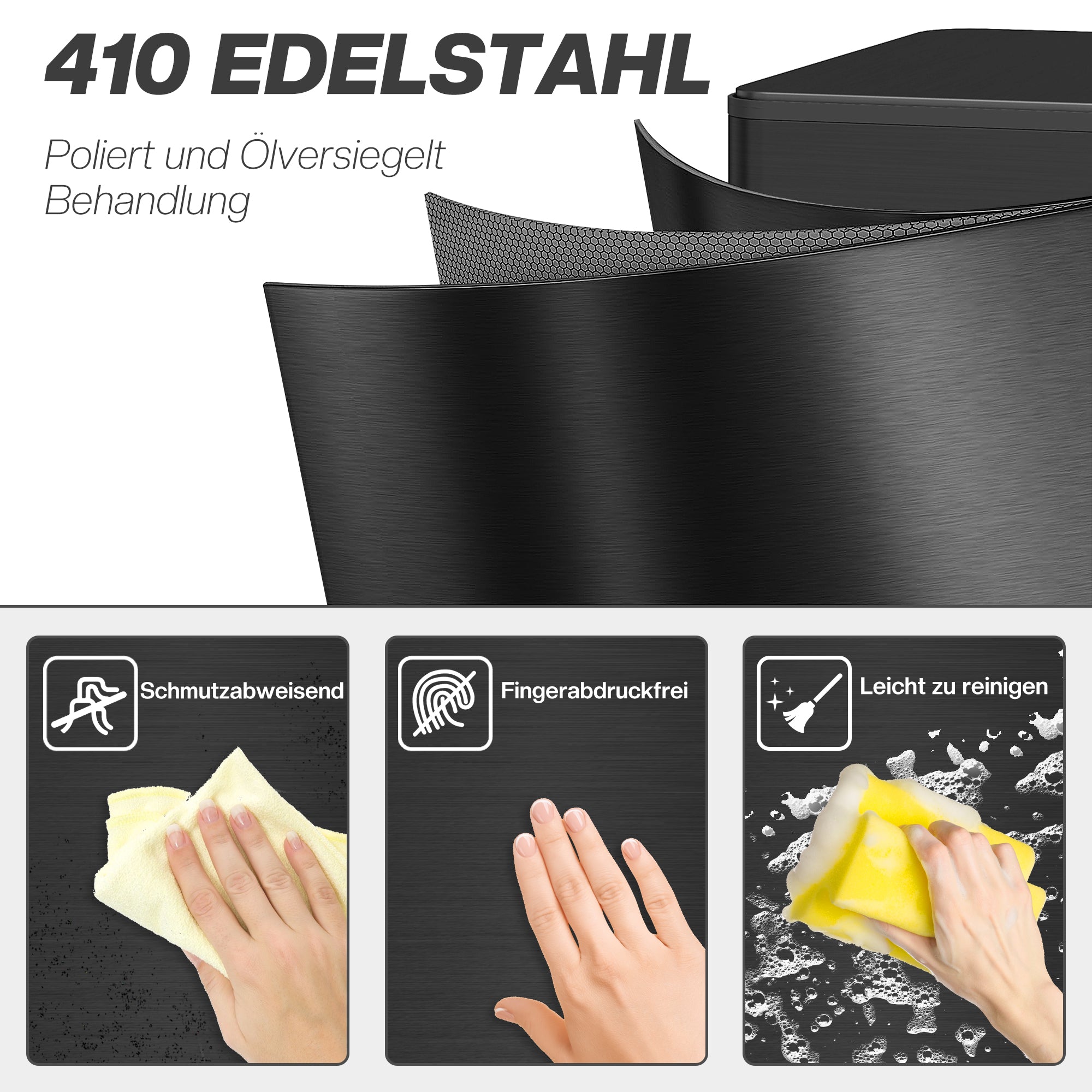 20 L (5.3 gal) Step Trash Can with Soft-Close Lid and Pedal, Includes Removable Inner Bucket — Stainless Steel, Black, 21.5 x 37.2 x 57 cm (8.5 x 14.6 x 22.4 in)