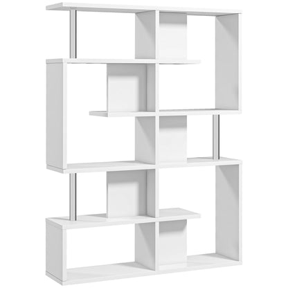 S-Shaped Bookshelf 5-Tier Modern Design Living Room, Office, Lounge, Wood, White, 120 x 28.6 x 160 cm