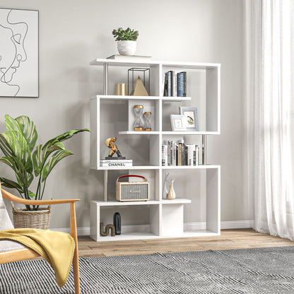 S-Shaped Bookshelf 5-Tier Modern Design Living Room, Office, Lounge, Wood, White, 120 x 28.6 x 160 cm