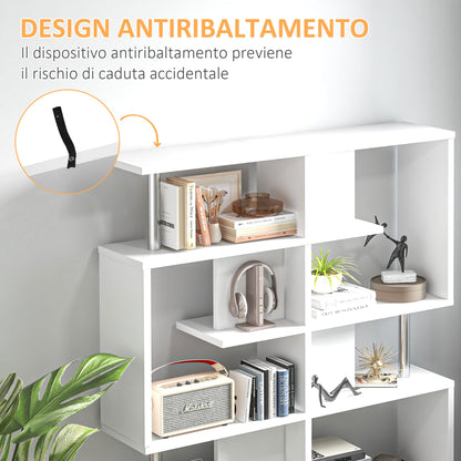 S-Shaped Bookshelf 5-Tier Modern Design Living Room, Office, Lounge, Wood, White, 120 x 28.6 x 160 cm