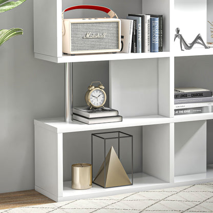 S-Shaped Bookshelf 5-Tier Modern Design Living Room, Office, Lounge, Wood, White, 120 x 28.6 x 160 cm