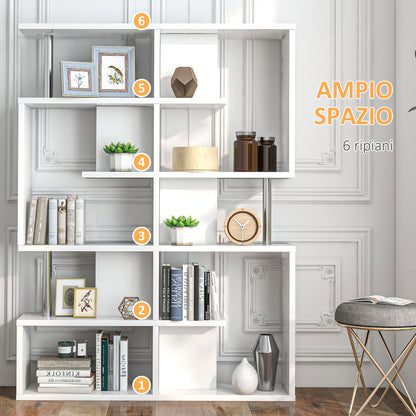 S-Shaped Bookshelf 5-Tier Modern Design Living Room, Office, Lounge, Wood, White, 120 x 28.6 x 160 cm
